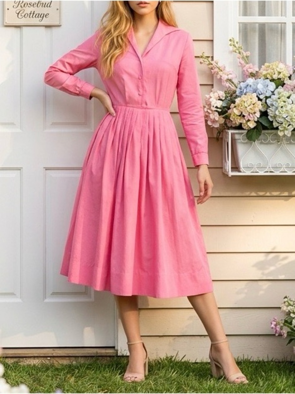 Vintage 1950’s SA’BETT of California Pink Pleated Button Front Tea Dress Sz XXS